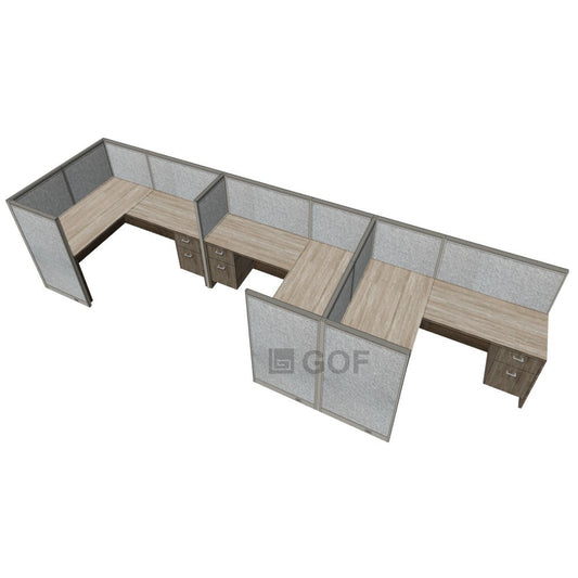 GOF 3 Person Separate Workstation Cubicle (5'D x 18'W x 4'H -W)