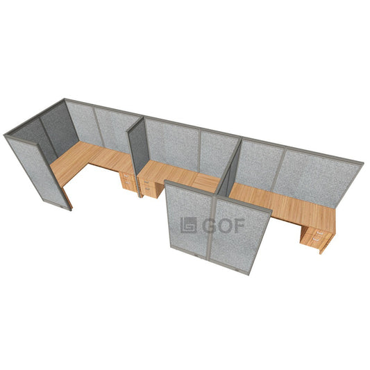 GOF 3 Person Separate Workstation Cubicle (5'D x 19.5'W x 6'H -W)