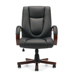 Luxhide Executive Chair with Wood Arms and Base