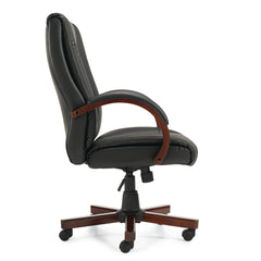Luxhide Executive Chair with Wood Arms and Base