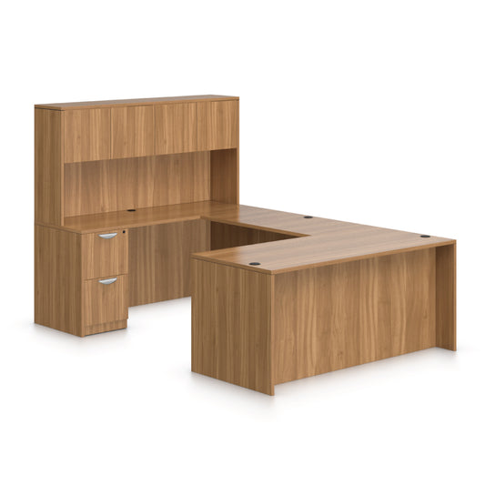 U71B - 6' x 8.5' U-Shape Workstation(Rectangular Desk with B/B/F and F/F Pedestal) Hutch Added - Kainosbuy.com