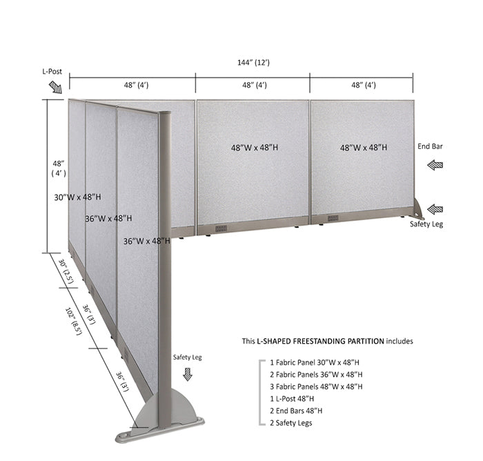 GOF Office L-Shaped Partition 102d x 144w x 48H - Kainosbuy.com