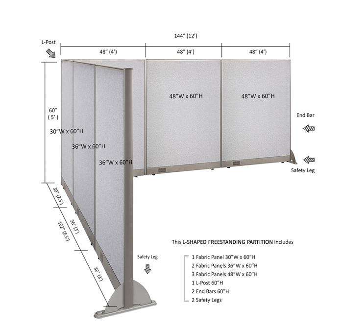 GOF Office L-Shaped Partition 102d x 144w x 60H - Kainosbuy.com