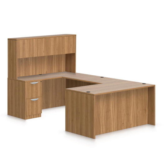U66B - 5.5' x 8.5' U-Shape Workstation(Rectangular Desk with B/B/F and F/F Pedestal) Hutch Added - Kainosbuy.com