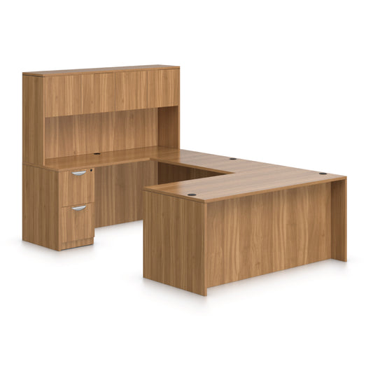 U71C - 6' x 9' U-Shape Workstation(Rectangular Desk with B/B/F and F/F Pedestal) Hutch Added - Kainosbuy.com