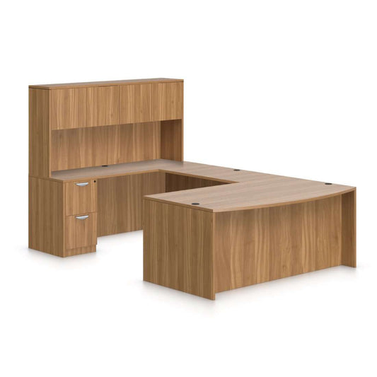 U71C - 6' x 9' U-Shape Workstation(Bow Front Desk with B/B/F and F/F Pedestal) Hutch Added - Kainosbuy.com