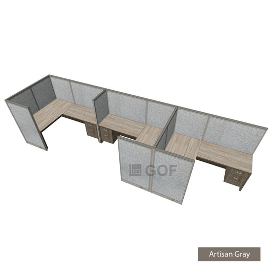 GOF 3 Person Separate Workstation Cubicle (5'D x 18'W x 5'H -W)