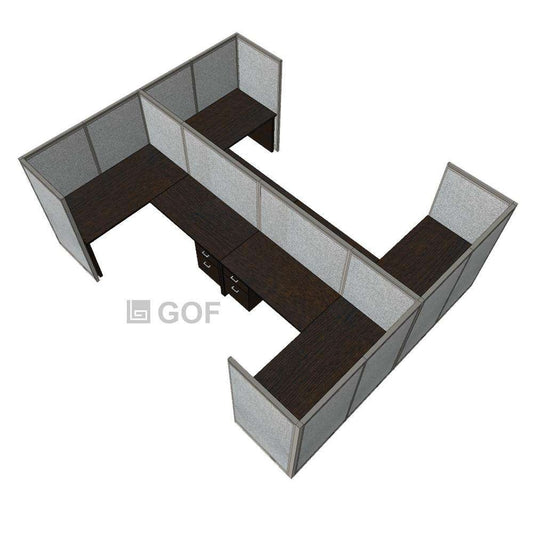 GOF Double 4 Person Workstation Cubicle (12'D x 12'W x 5'H)