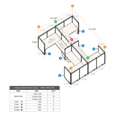 GOF Double 4 Person Separate Workstation Cubicle (10'D x 12'W x 5'H-W)