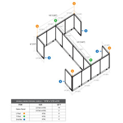 GOF Double 4 Person Workstation Cubicle (10'D x 12'W x 6'H)