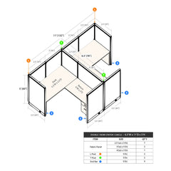 GOF Double 2 Person Workstation Cubicle (11'D x 6.5'W x 5'H)
