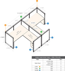 GOF Double 2 Person Workstation Cubicle (11'D x 6'W x 4'H)