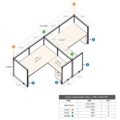 GOF Double 2 Person Workstation Cubicle (12'D x 6'W x 4'H)