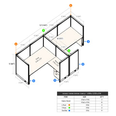 GOF Double 2 Person Workstation Cubicle (12'D x 6'W x 5'H)