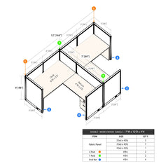 GOF Double 2 Person Workstation Cubicle (12'D x 7'W x 4'H)