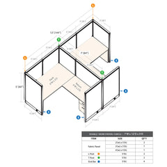 GOF Double 2 Person Workstation Cubicle (12'D x 7'W x 5'H)