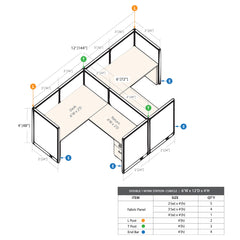 GOF Double 2 Person Workstation Cubicle (C-12'D x 6'W x 4'H)