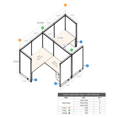 GOF Double 2 Person Workstation Cubicle (C-12'D x 6'W x 6'H)