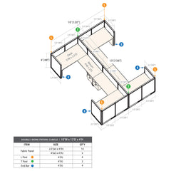 GOF Double 4 Person Workstation Cubicle (10'D x 13'W x 4'H)