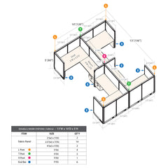 GOF Double 4 Person Separate Workstation Cubicle (10'D x 13'W x 5'H-W)