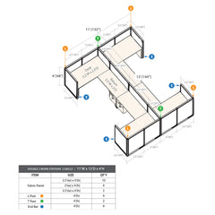 GOF Double 4 Person Workstation Cubicle (11'D x 12'W x 4'H)
