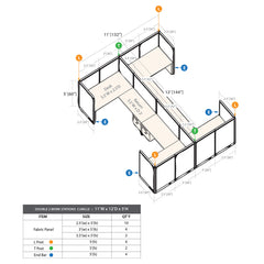 GOF Double 4 Person Workstation Cubicle (11'D x 12'W x 5'H)