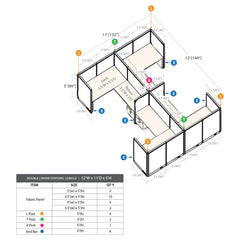 GOF Double 4 Person Separate Workstation Cubicle (11'D x 12'W x 5'H-W)