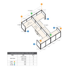 GOF Double 4 Person Workstation Cubicle (11'D x 13'W x 4'H)