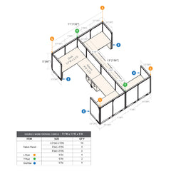 GOF Double 4 Person Workstation Cubicle (11'D x 13'W x 5'H)