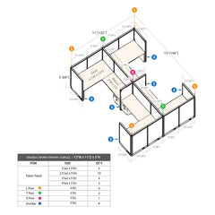 GOF Double 4 Person Separate Workstation Cubicle (11'D x 13'W x 5'H-W)