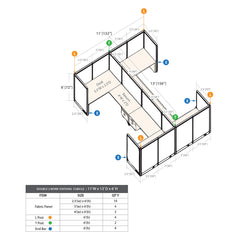 GOF Double 4 Person Workstation Cubicle (11'D x 13'W x 6'H)