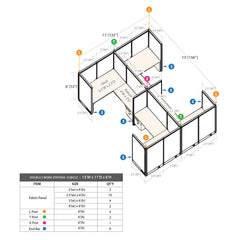 GOF Double 4 Person Separate Workstation Cubicle (11'D x 13'W x 6'H-W)