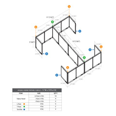 GOF Double 4 Person Workstation Cubicle (11'D x 13'W x 5'H)