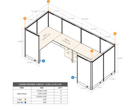 GOF 2 Person Workstation Cubicle (5.5'D x 12'W x 5'H)