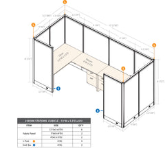 GOF 2 Person Workstation Cubicle (5.5'D x 13'W x 6'H)