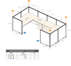 GOF 2 Person Workstation Cubicle (6'D x 12'W x 4'H)
