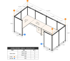 GOF 2 Person Workstation Cubicle (C-6'D x 12'W x 5'H)