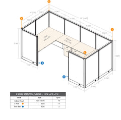 GOF 2 Person Workstation Cubicle (6'D x 12'W x 5'H)