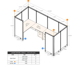 GOF 2 Person Workstation Cubicle (C-6'D x 12'W x 6'H)