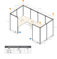 GOF 2 Person Workstation Cubicle (6'D x 12'W x 6'H)