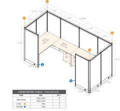 GOF 2 Person Workstation Cubicle (6'D x 14'W x 6'H)