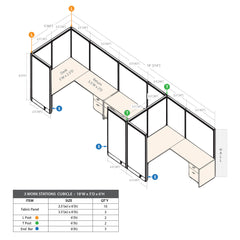 GOF 3 Person Workstation Cubicle (5'D x18'W x 6'H)