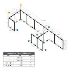 GOF 3 Person Workstation Cubicle (C-6'D  x 18'W x 4'H)
