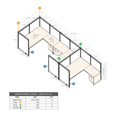GOF 3 Person Workstation Cubicle (6'D  x 18'W x 5'H)
