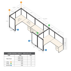 GOF 3 Person Workstation Cubicle (C-6'D  x 18'W x 5'H)