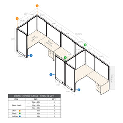 GOF 3 Person Workstation Cubicle (6'D  x 18'W x 6'H)