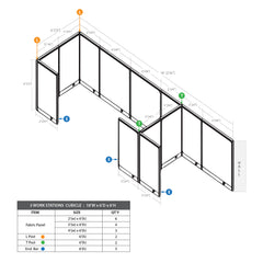 GOF 3 Person Workstation Cubicle (6'D  x 18'W x 6'H)