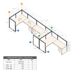 GOF 3 Person Workstation Cubicle (6'D  x 21'W x 4'H)