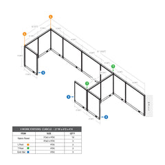 GOF 3 Person Workstation Cubicle (6'D  x 21'W x 4'H)