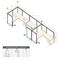 GOF 3 Person Workstation Cubicle (6'D  x 21'W x 5'H)